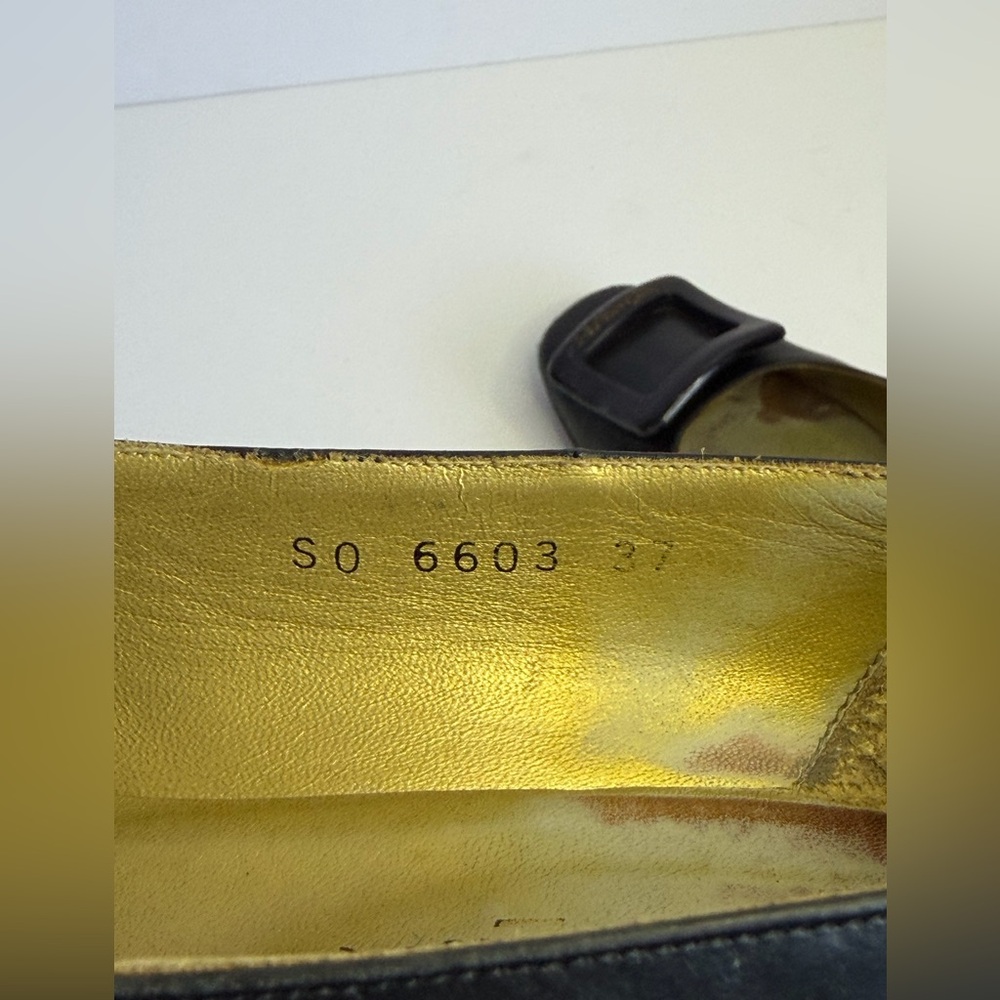 Yves Saint Laurent Black Leather Square-bow Block Heel Pumps Size 37 - Picture 11 of 11